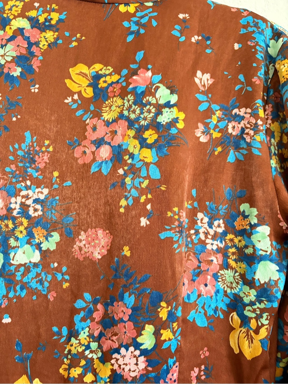 Zara Basic Floral Brown Midi Dress with Tie Neck size S - Picture 10 of 10